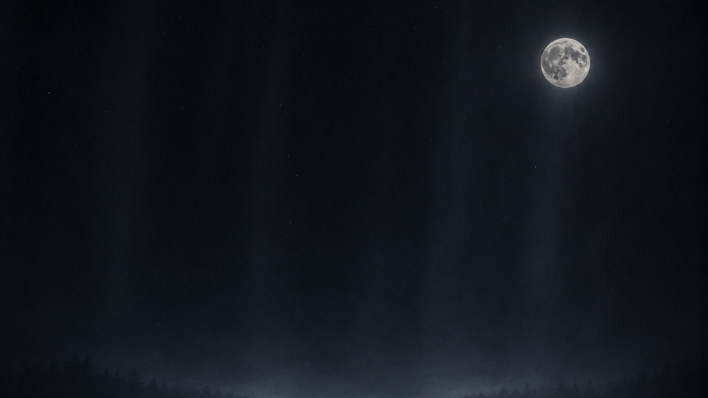 Ciel nocturne avec pleine lune et forêt en province de Luxembourg