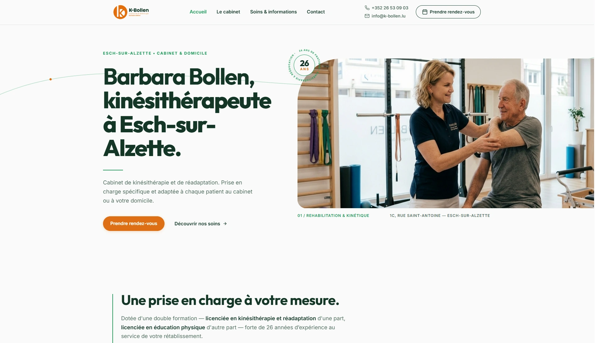 Page d&rsquo;accueil du site k-bollen.lu con&ccedil;u pour le cabinet Barbara Bollen